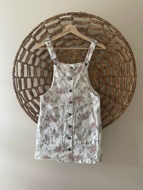 Floral Button-Front Pinafore Dress Overalls